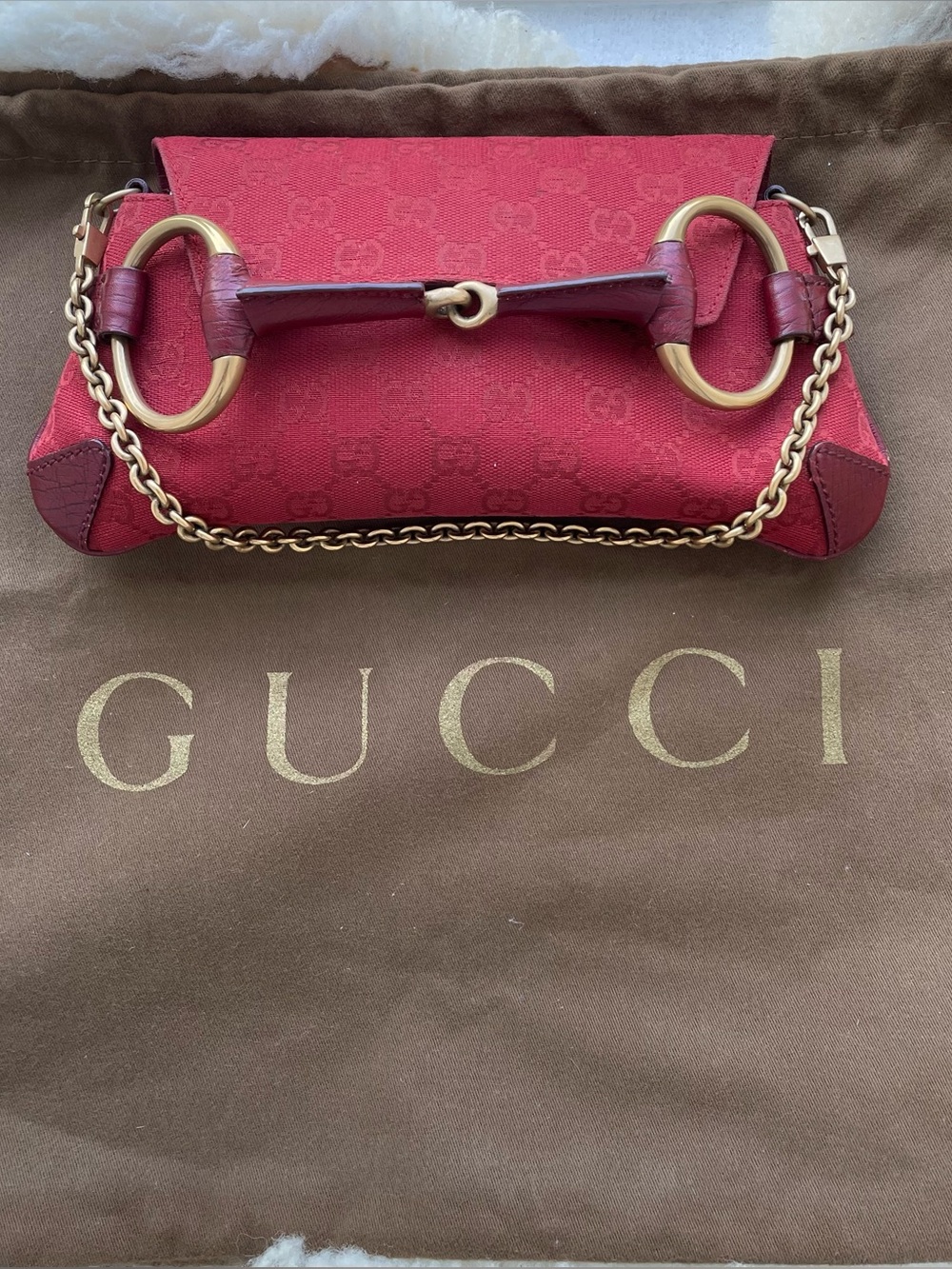 Gucci Scarlet GG Canvas Horsebit Chain Bag